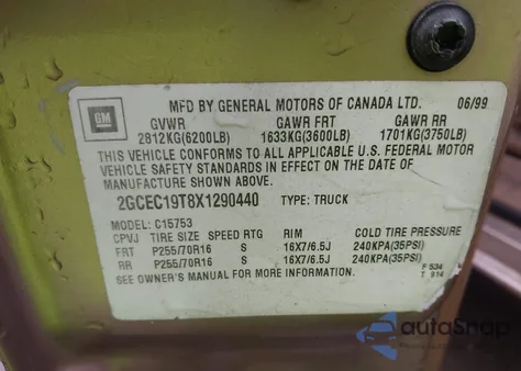 1999 Chevrolet Silverado 1500 Ls from USA, damaged, VIN 2GCEC19T8X1290440